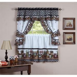 Mason Jars Set Tailored Topper With attached valance And tiebacks - Black, White